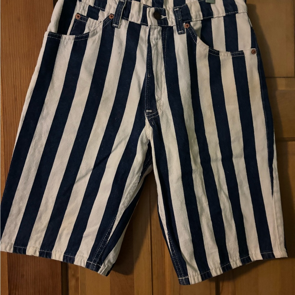 Levi's Blue and White Striped Jean Shorts